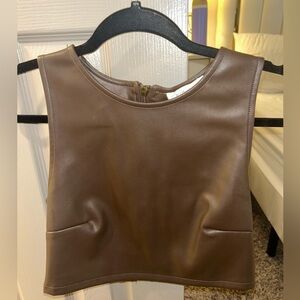 Brown Faux Leather Sleeveless Top